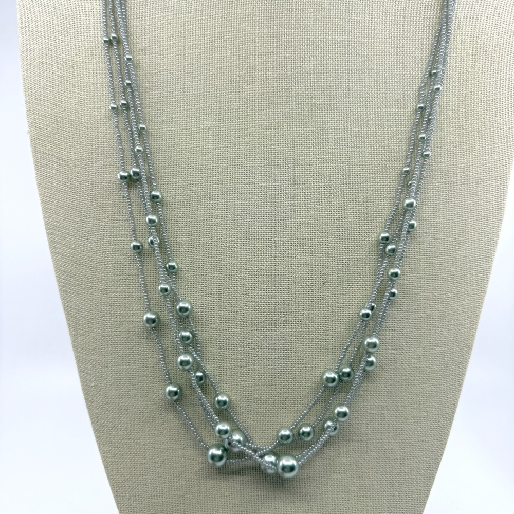 Multi-Strand Statement Faux Pearl Necklace Layered Grey Long Elegant Accessory